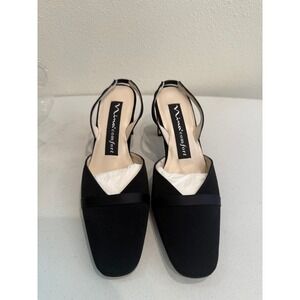 Nina‎ Comfort Womens Black Slingback Pumps Square Toe Block Heel Made Spain 6.5